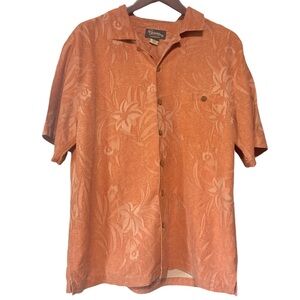St. john's Bay 100% Silk Tropical Men's short sleeve button up. Size L. Orange